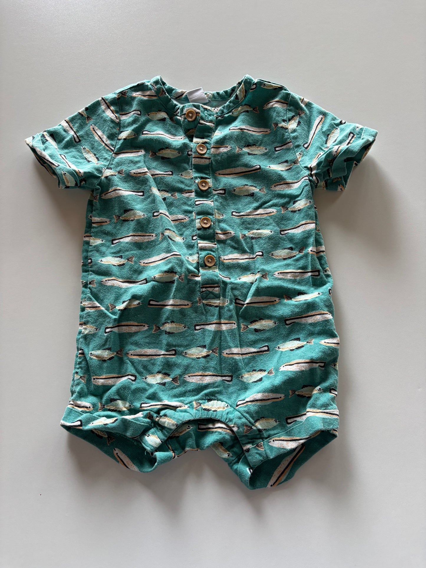 Green Fish Linen Romper