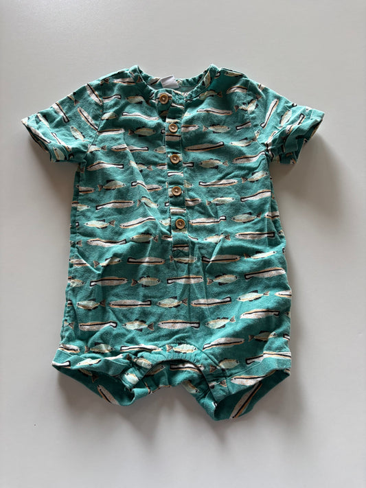 Green Fish Linen Romper