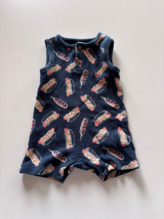 Navy Waffle Hotdog Romper