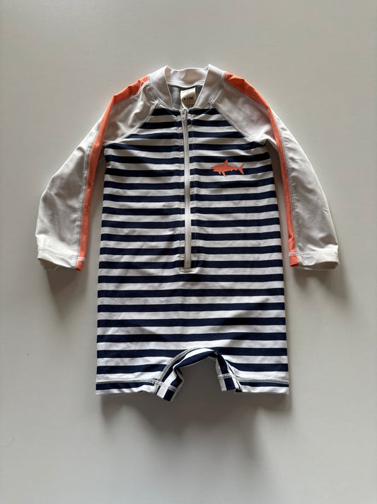 White, Navy & Coral Sunsuit