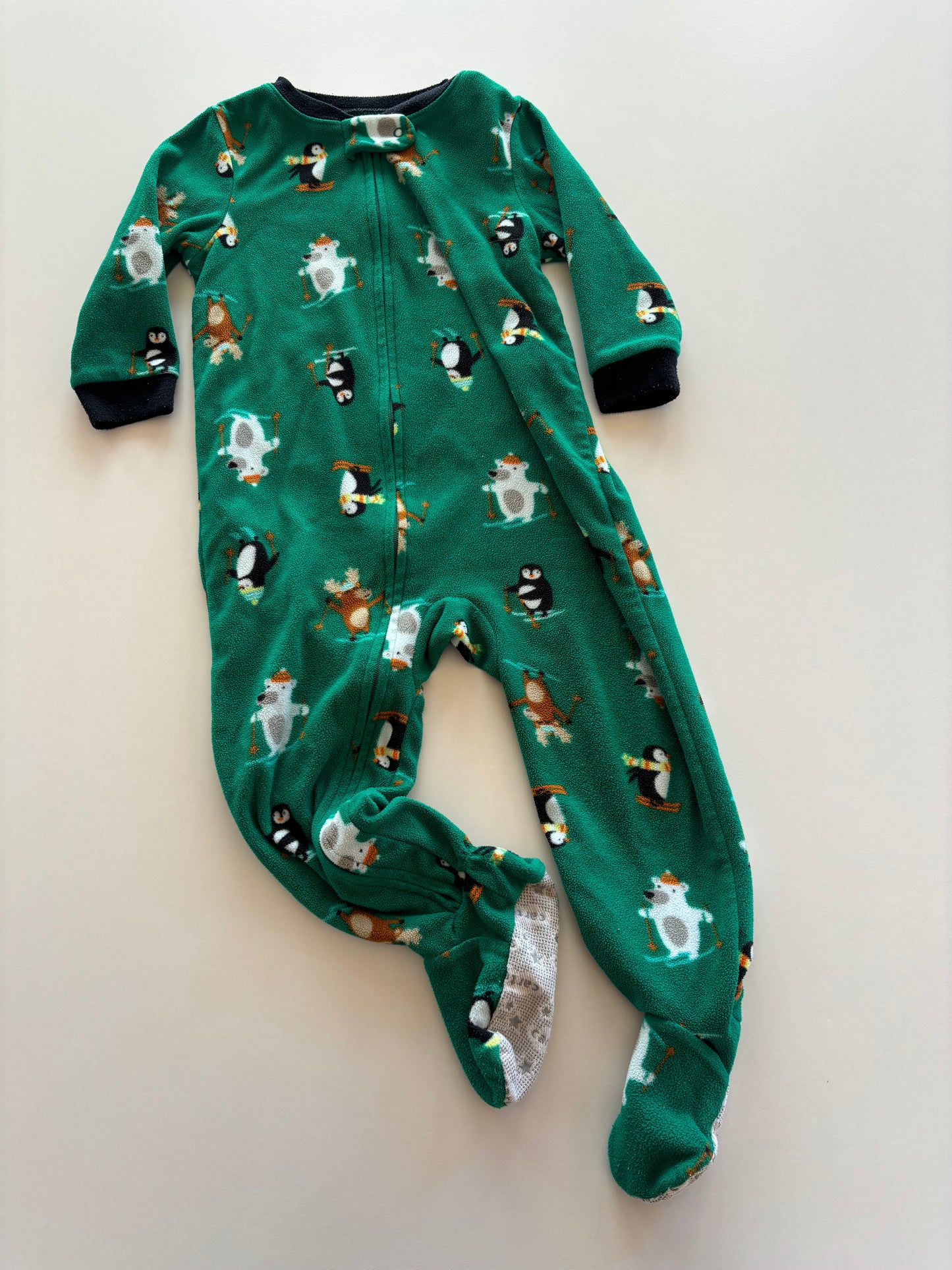 Green Fleece Skiing Animals Sleeper