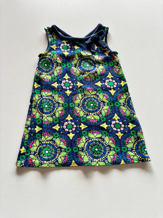 Navy & Green Patterned Dress