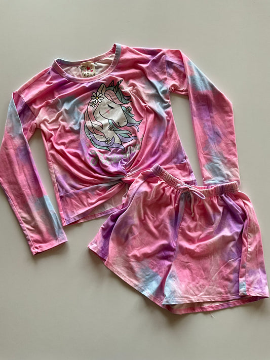 2pc Pink Tie Dye Unicorn Pajamas