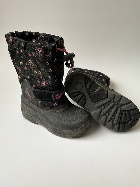 Black & Pink Floral Winter Boots