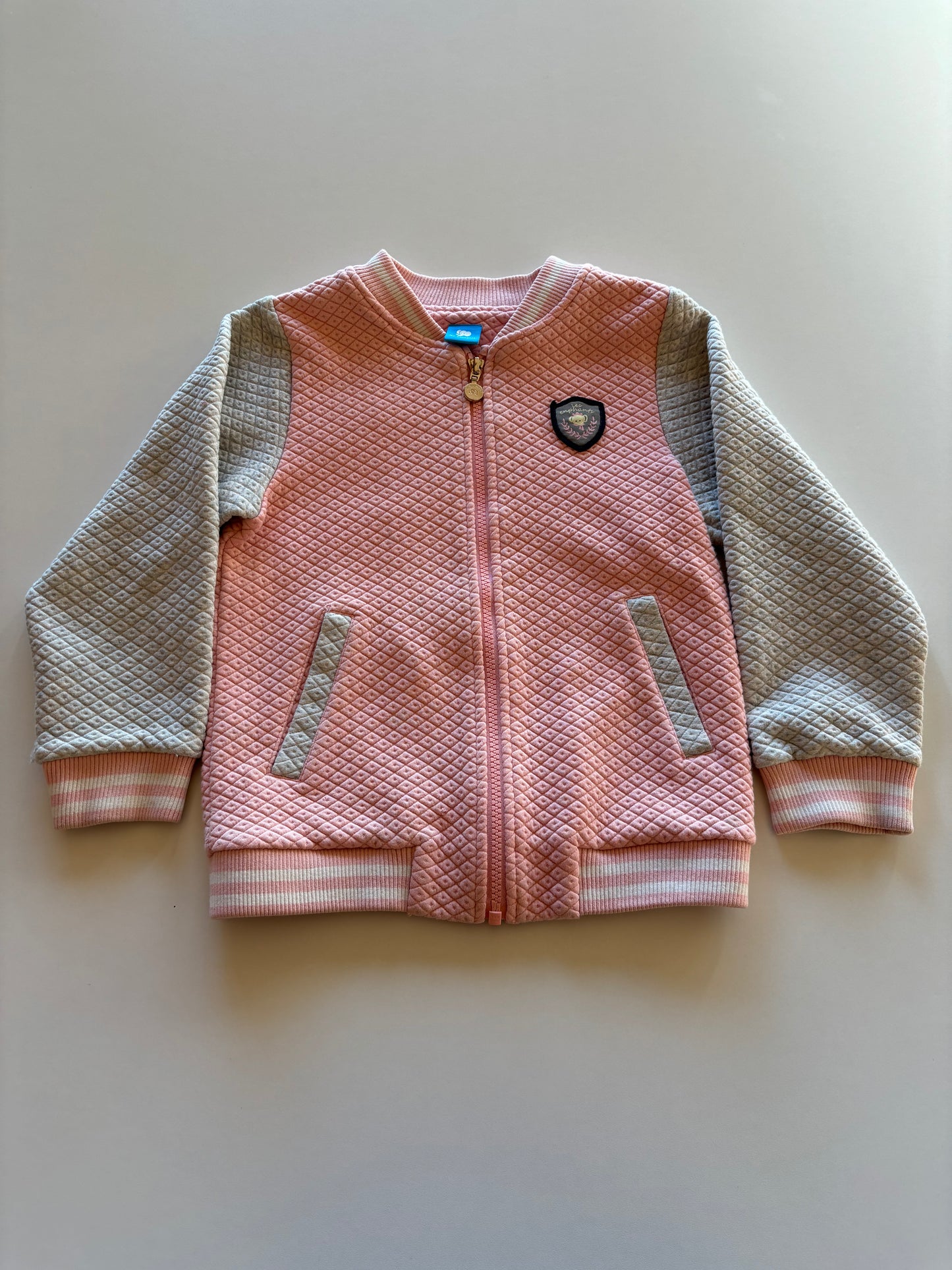 Quilted Pink & Grey Zip Up Sweater