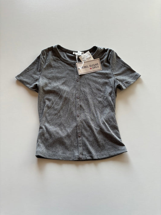 BNWT Grey Ribbed Faux Button Up Tee