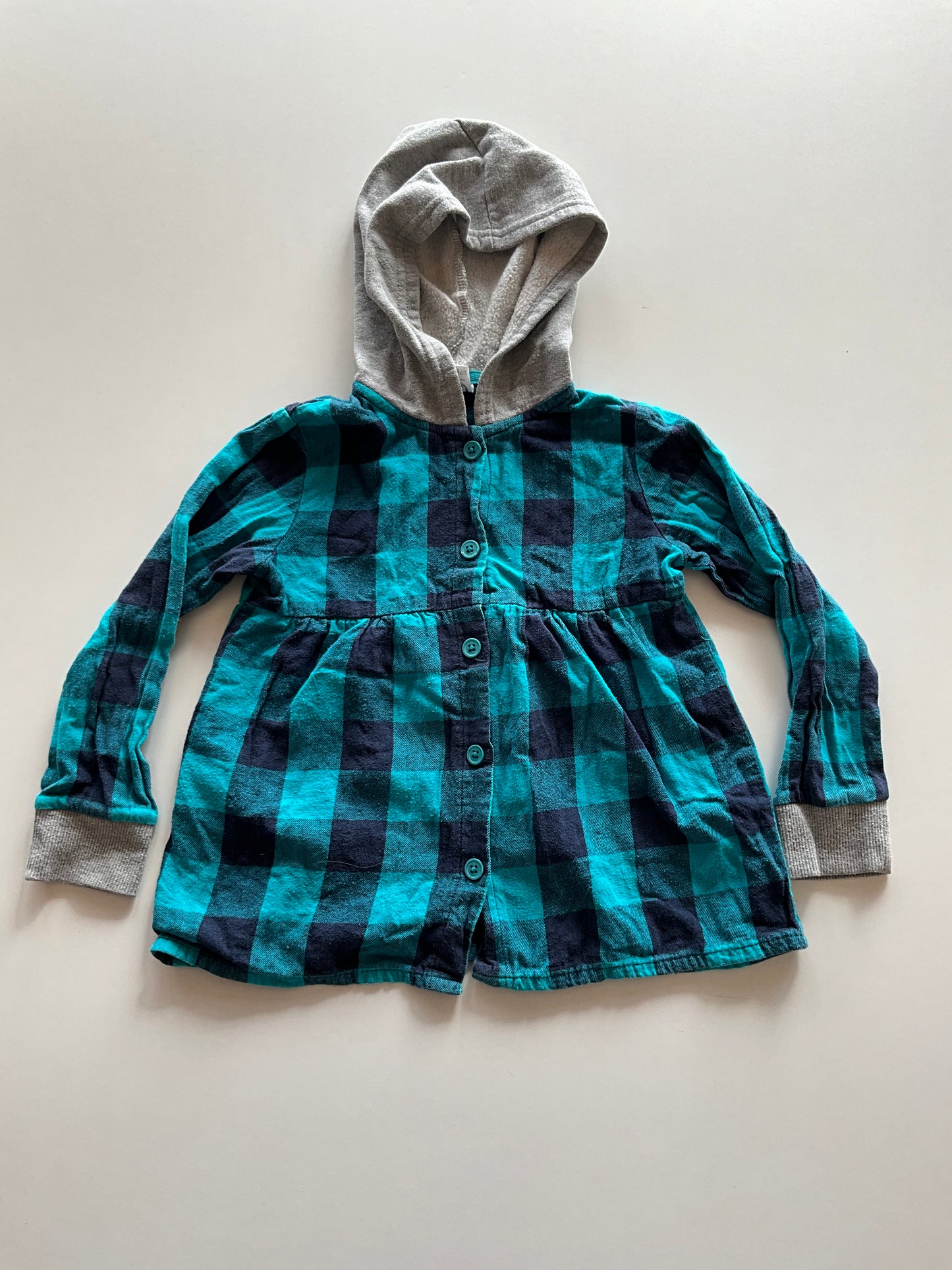 Turquoise Plaid Hooded Flannel Shirt