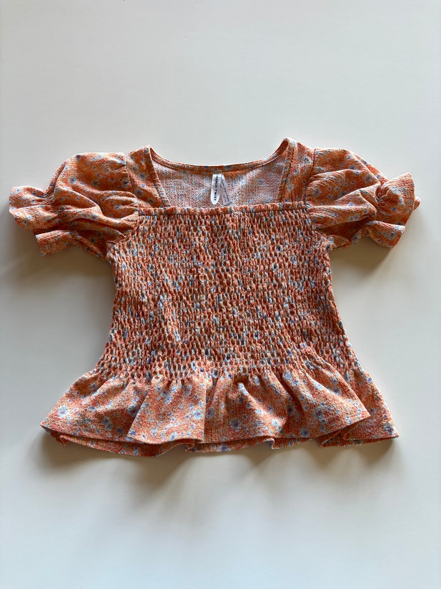 Orange Floral Smocked Shirt