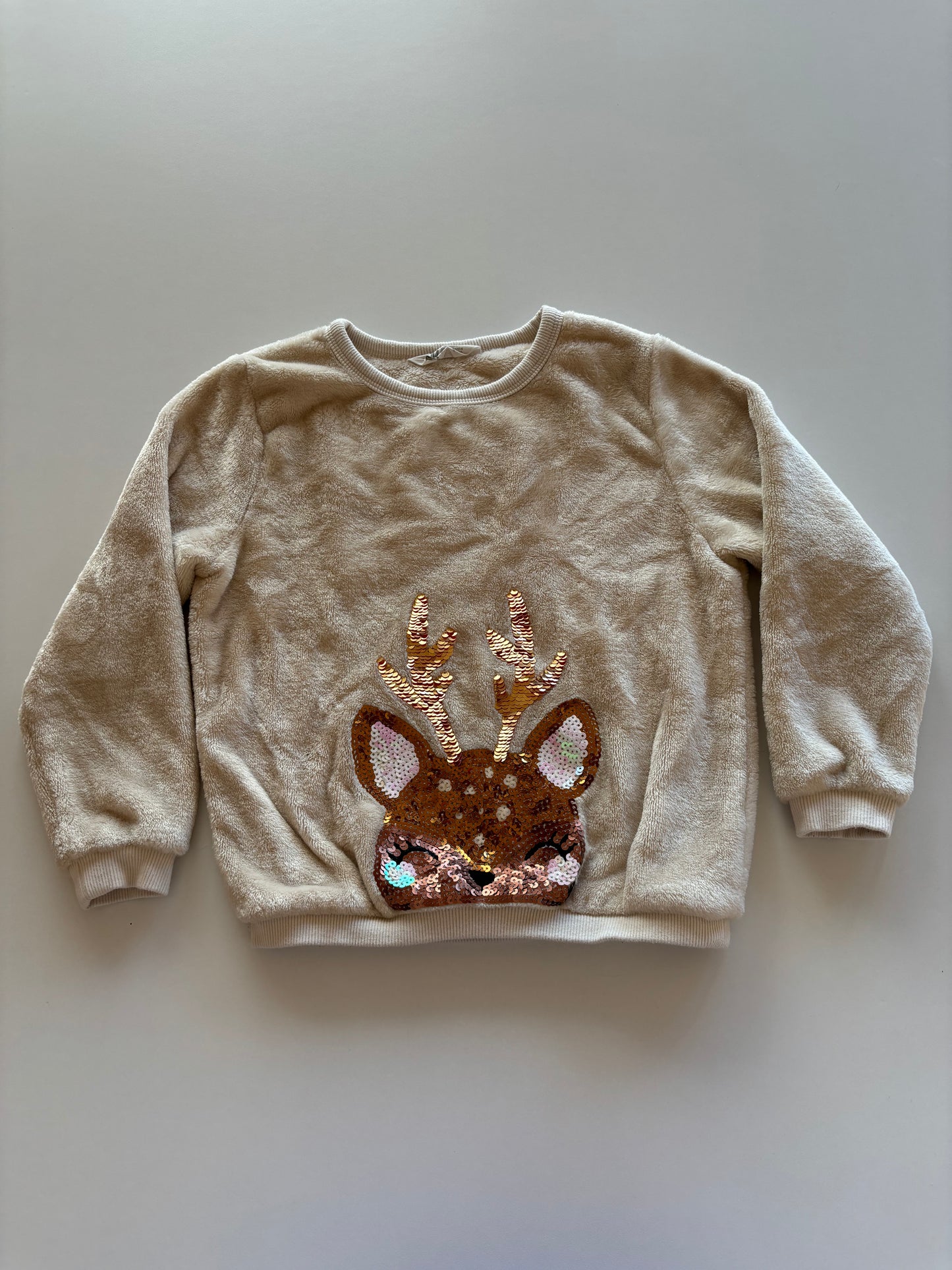 Light Brown Sequin Reindeer Fuzzy Sweater