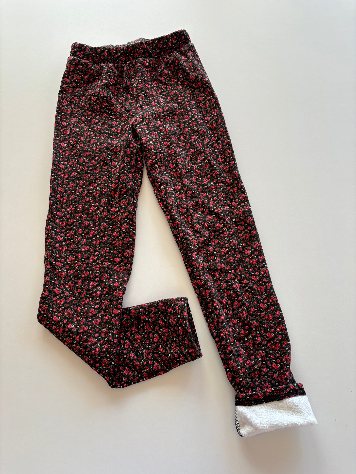 Fleece Lined Black & Red Floral Leggings