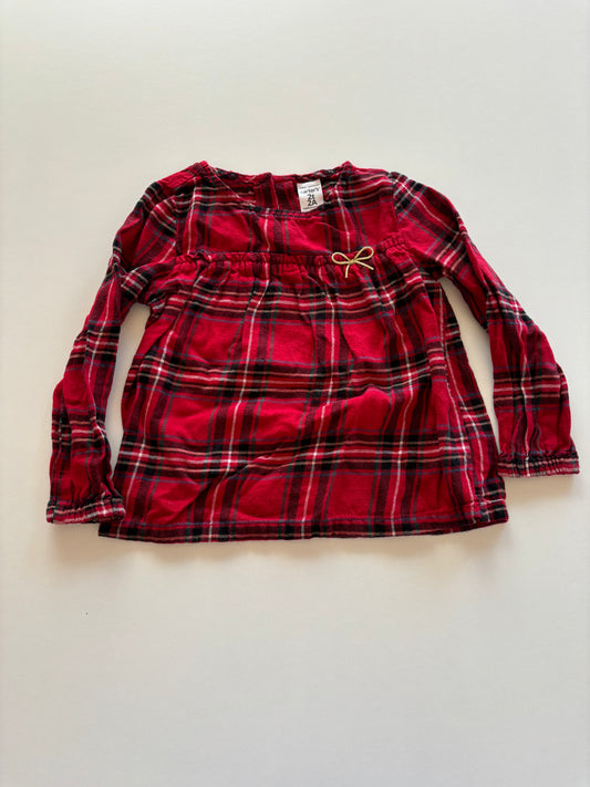 Red Plaid Flannel Shirt with Bow