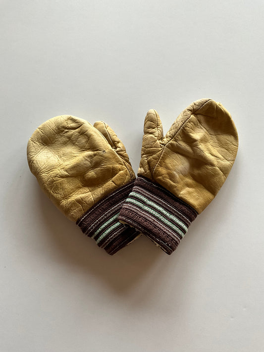Tan Leather & Sheepskin Mittens