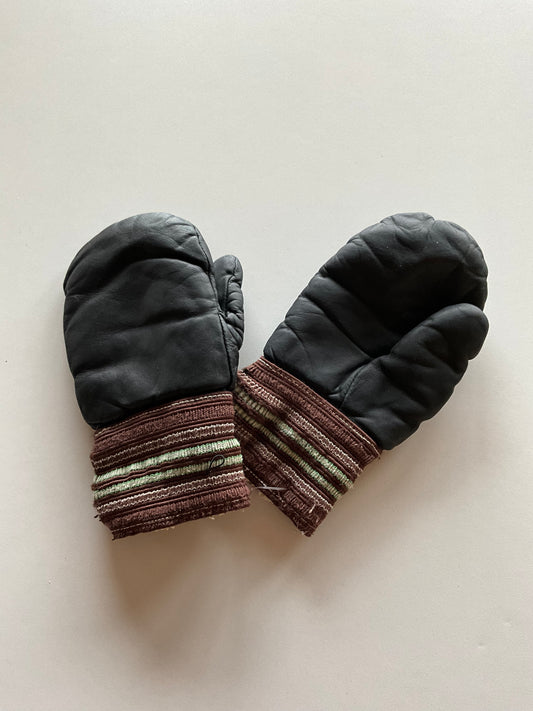 Black Leather & Sheepskin Mittens