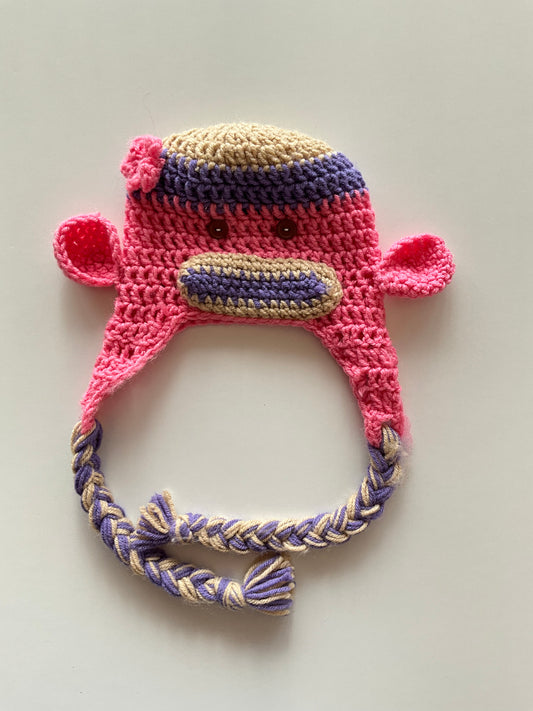 Handmade Pink Sock Monkey Toque