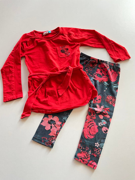 2pc Red Floral Outfit