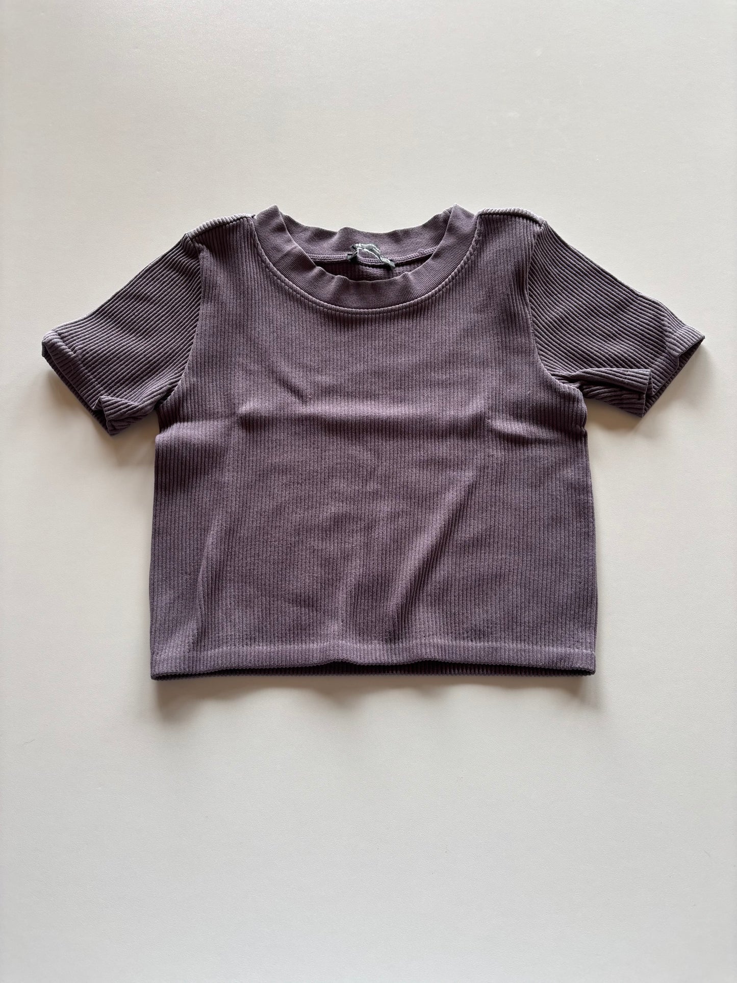 Purple Ribbed Cropped Tee