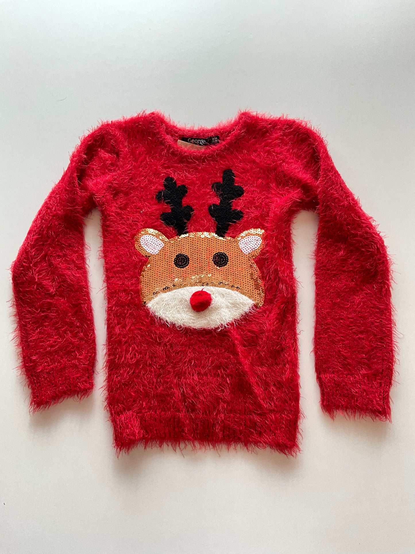 Fuzzy Red Reindeer Sweater