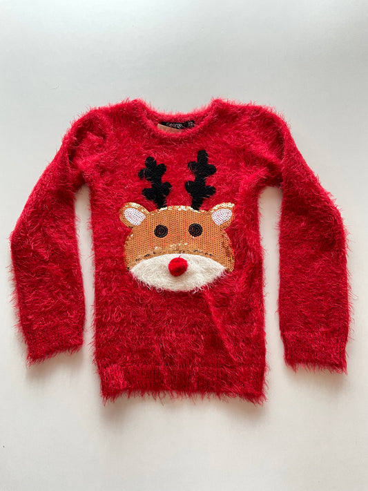 Fuzzy Red Reindeer Sweater
