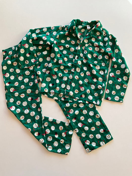2pc Green Snowman Button Up Pajamas