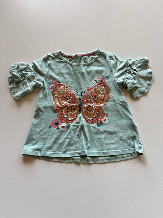 Mint Sequin Butterfly Bell Sleeve Tee