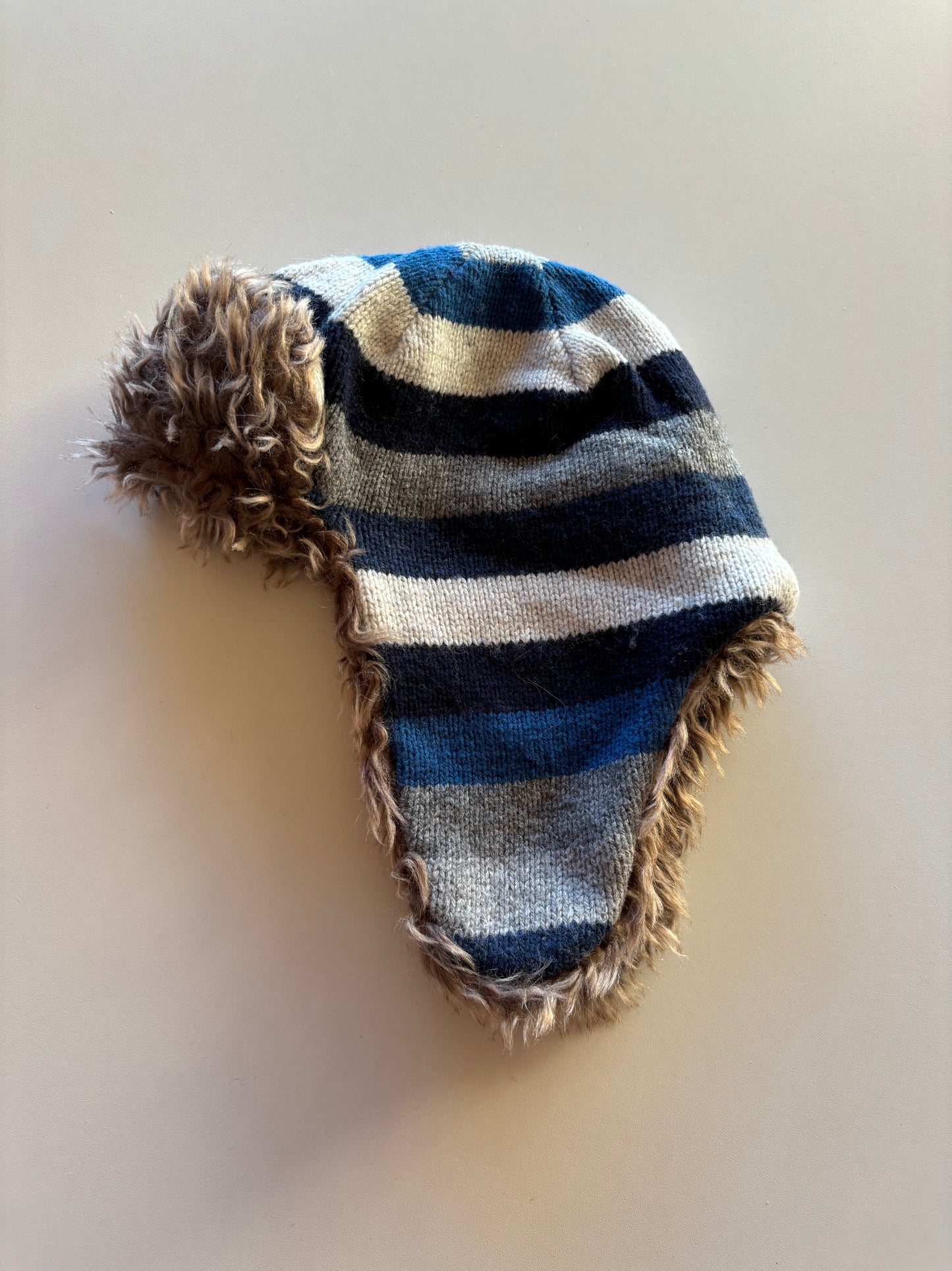 Blue Striped Trapper Style Toque