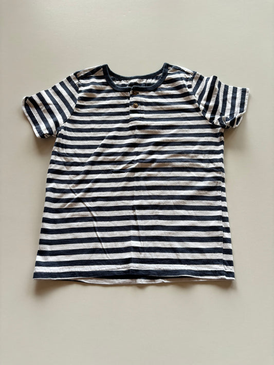 White & Navy Striped Henley Tee