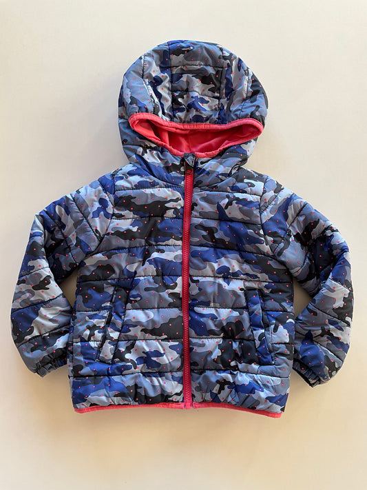 Blue Camo with Polka Dots Puffer Jacket