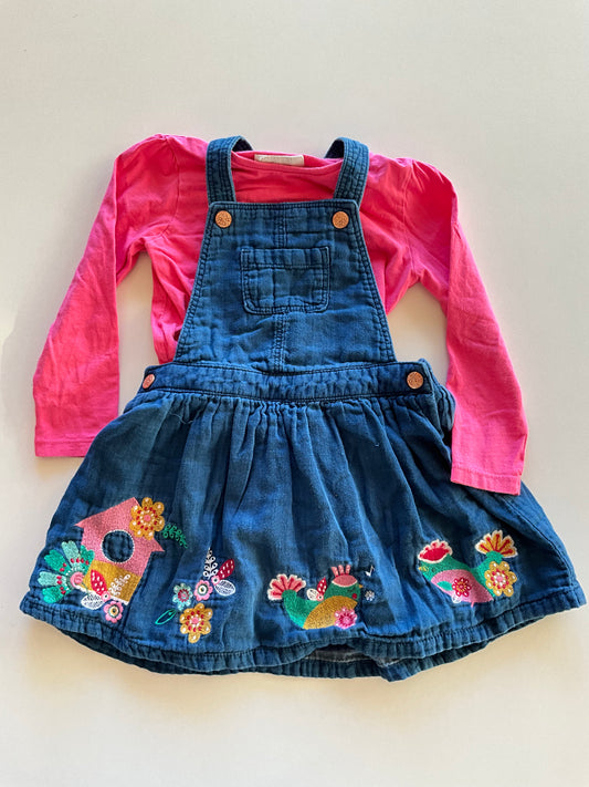 2pc Pink Shirt & Embellished Overall Skirt