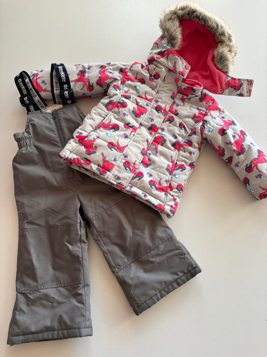 NWOT 2pc Grey & Pink Unicorns Snow Suit