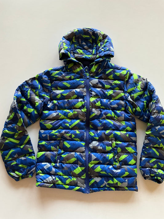 Blue & Green Patterned Puffer Jacket