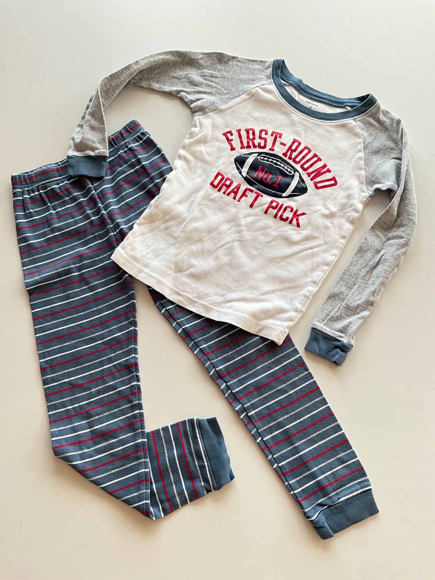 2pc White & Striped Football Pajamas
