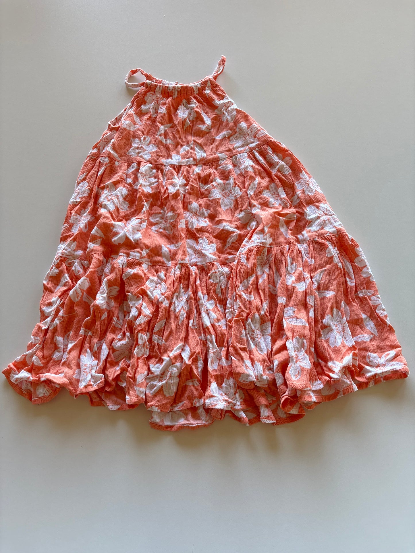 Coral Orange Floral Tiered Dress