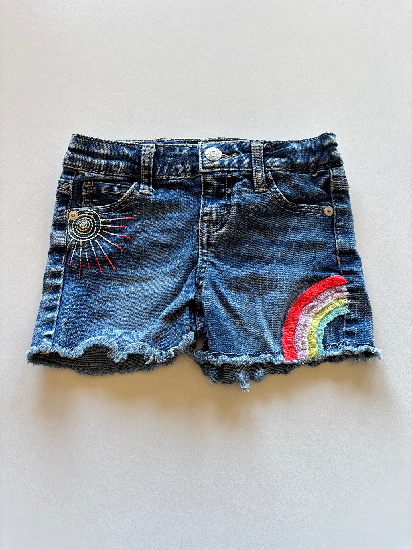 Rainbow Embroidered Denim Shorts