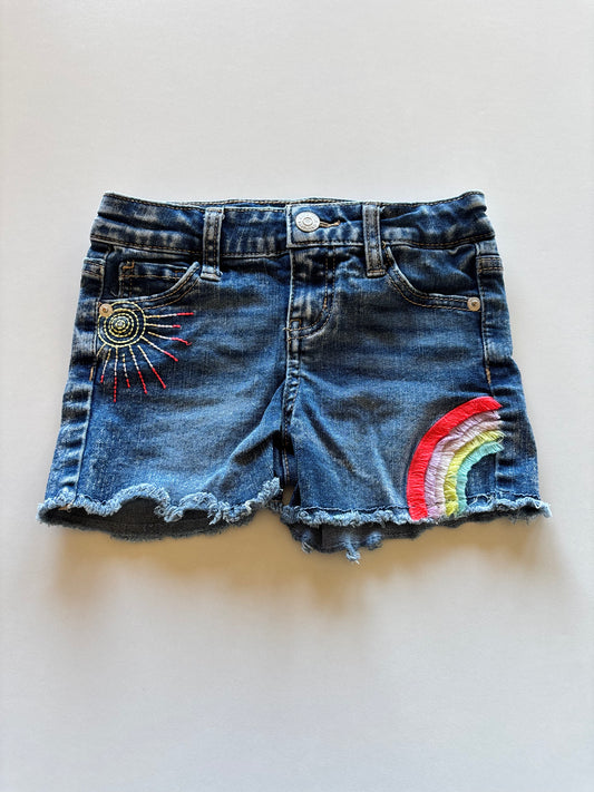Rainbow Embroidered Denim Shorts