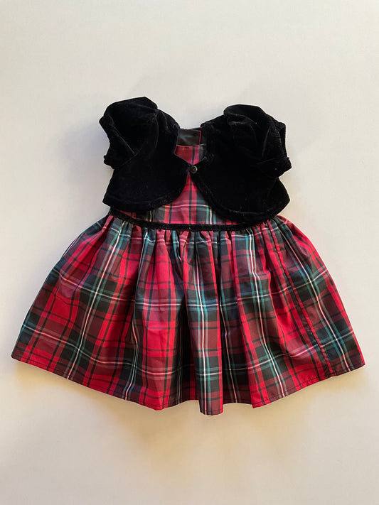 2pc Red Plaid Dress with Black Cardigan