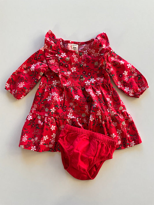 2pc Red Floral Dress with Diaper Cover