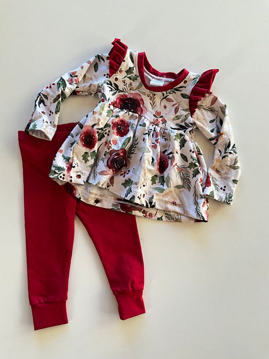 2pc Handmade Red Floral Outfit