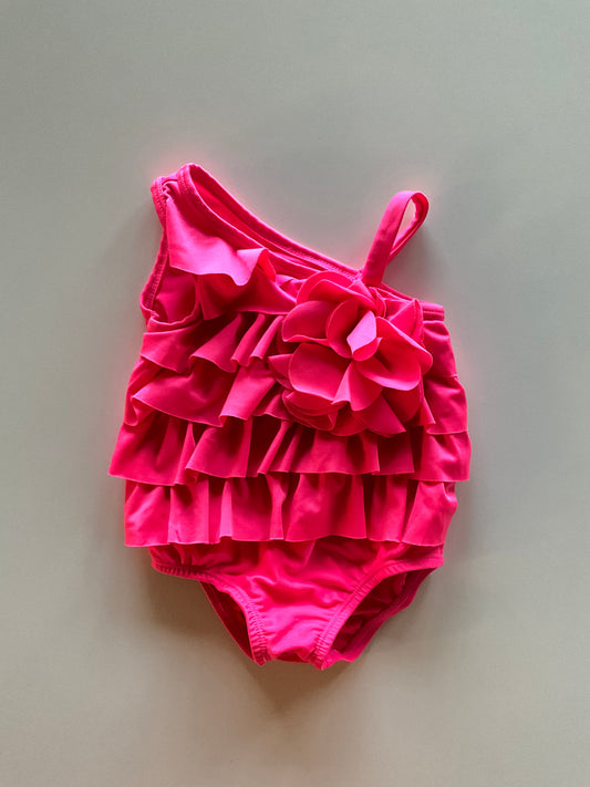 Neon Pink Ruffle Swim Suit
