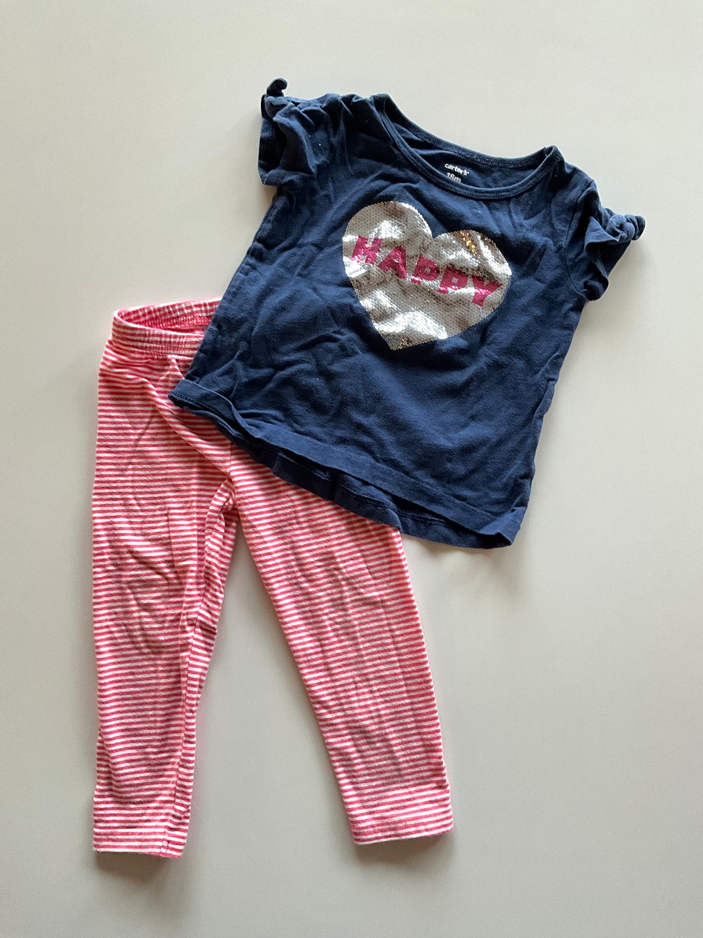 2pc Happy Tee & Striped Leggings