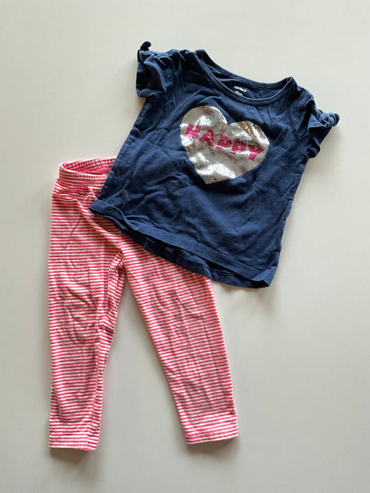 2pc Happy Tee & Striped Leggings