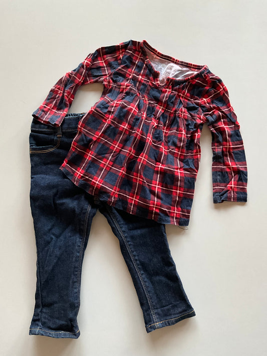 2pc Plaid Shirt & Denim Set