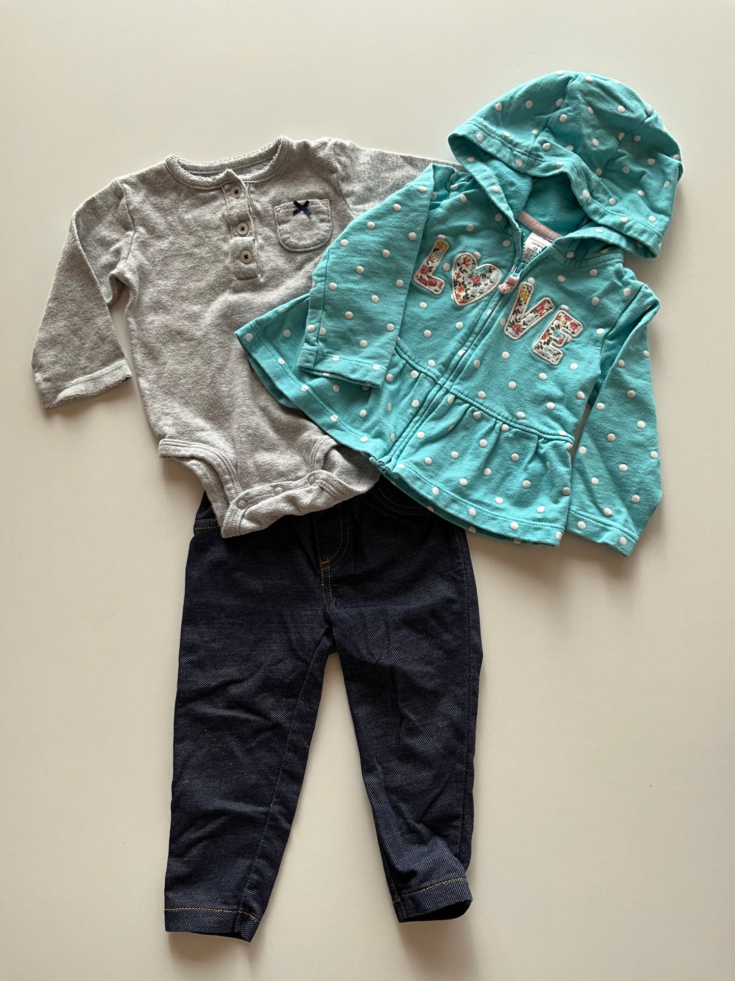 3pc Blue Polka Dot Zip Up Set