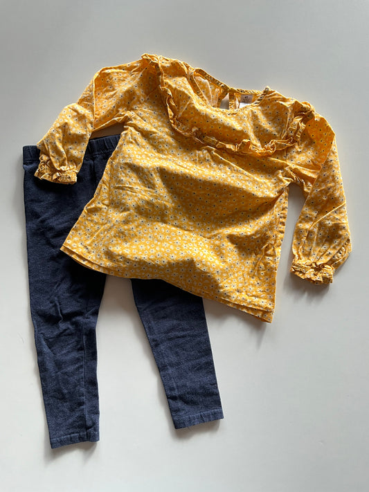 2pc Yellow Shirt & Navy Leggings