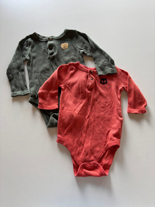 2pc Olive & Orange Waffle Onesies