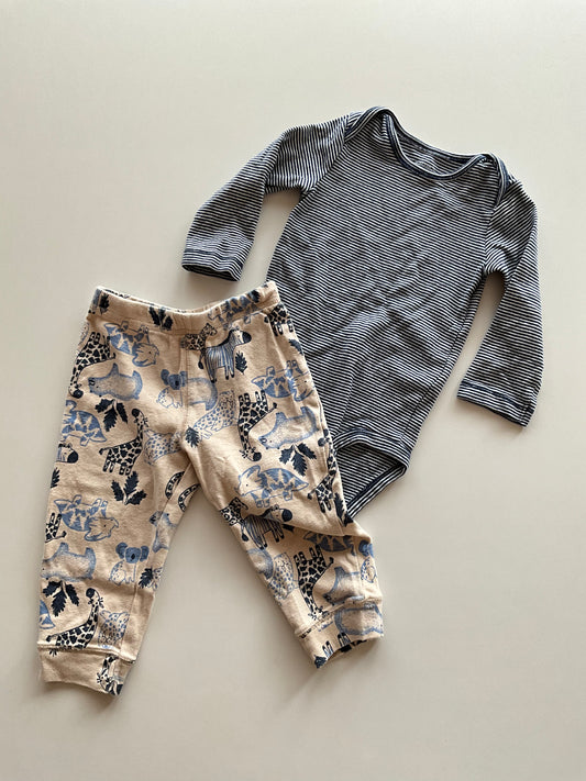 2pc Striped Onesie & Animal Pants