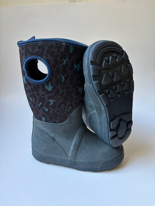 Black & Navy Leopard Insulated Boots