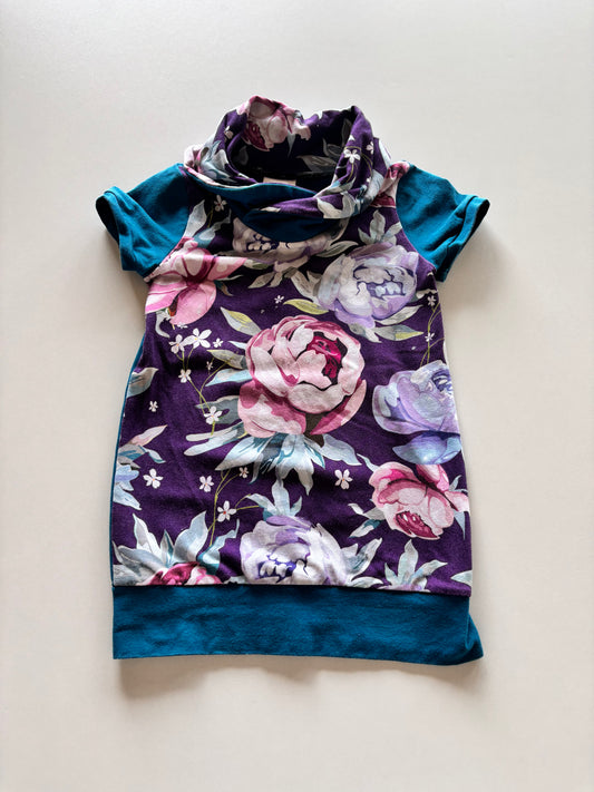 Purple Floral Cowl Neck Dress