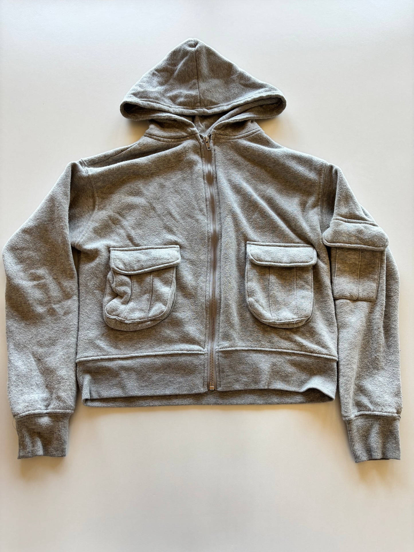 Cropped Grey Cargo Zip Up Hoodie