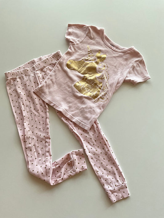 2pc Pink & Gold Unicorn Pajamas