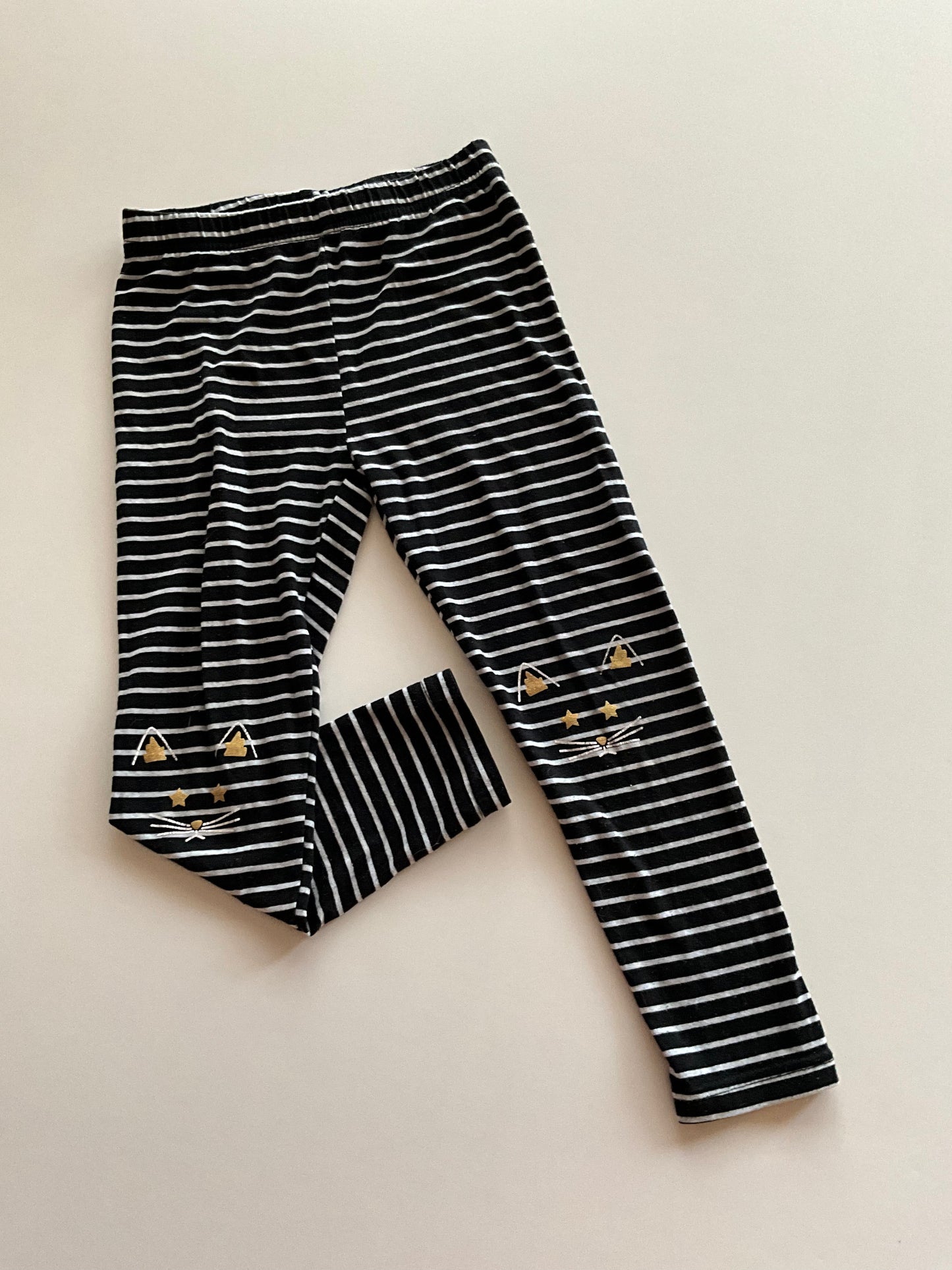 Striped Leggings with Cat Face Knees